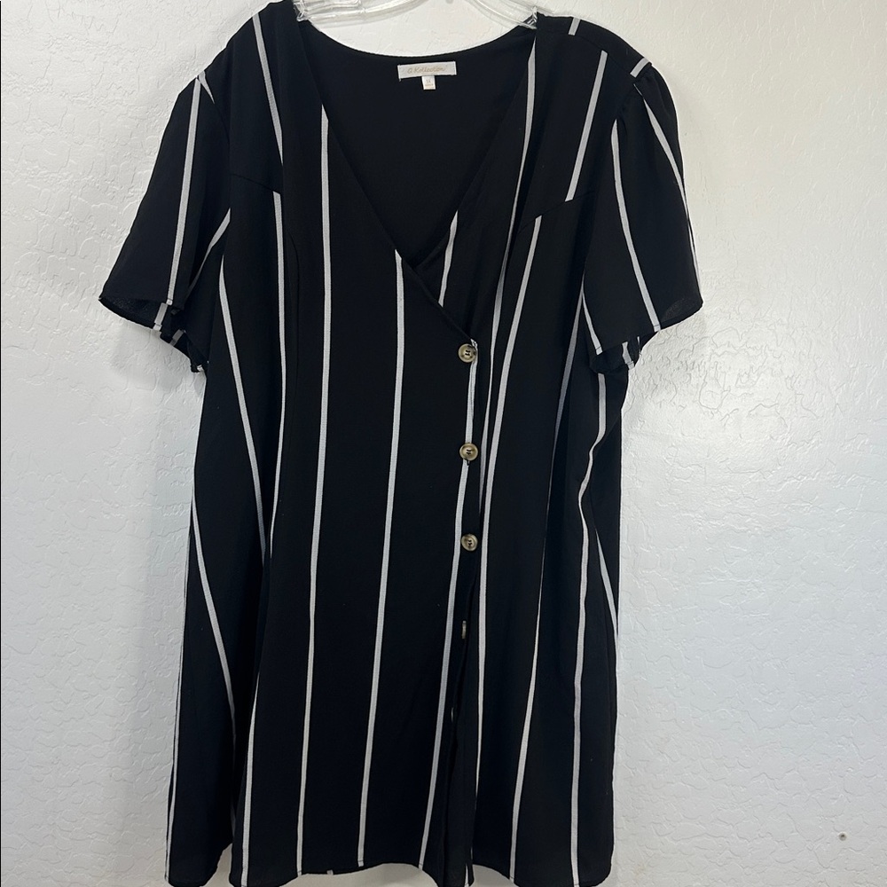 G kollection Black White Striped Women's plus size 3X dress wrap short sleeve‎